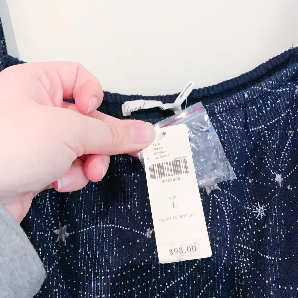 NWT Floreat Anthropologie Navy Blue Metallic Silver Star Cold Shoulder Top - Picture 7 of 11